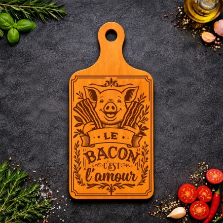 Planche bois “Le bacon, c’est l’amour !” | Cadeau apéro | AuxSouhaits