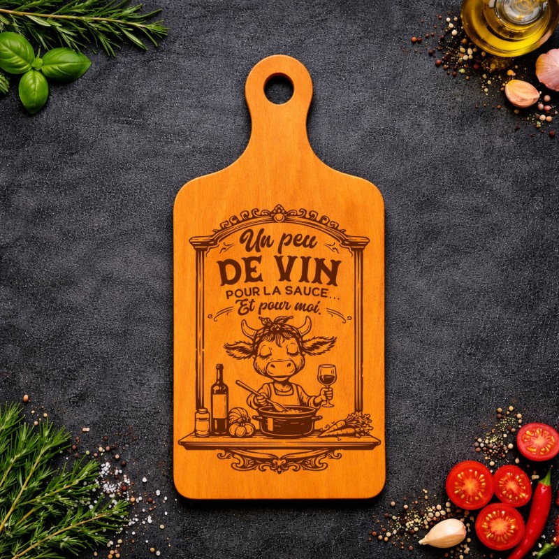 Planche bois “Un peu de vin pour la sauce… et pour moi !” | Cadeau apéro | AuxSouhaits