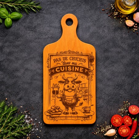 Planche bois “Pas de chichis dans ma cuisine !” | Cadeau apéro | AuxSouhaits