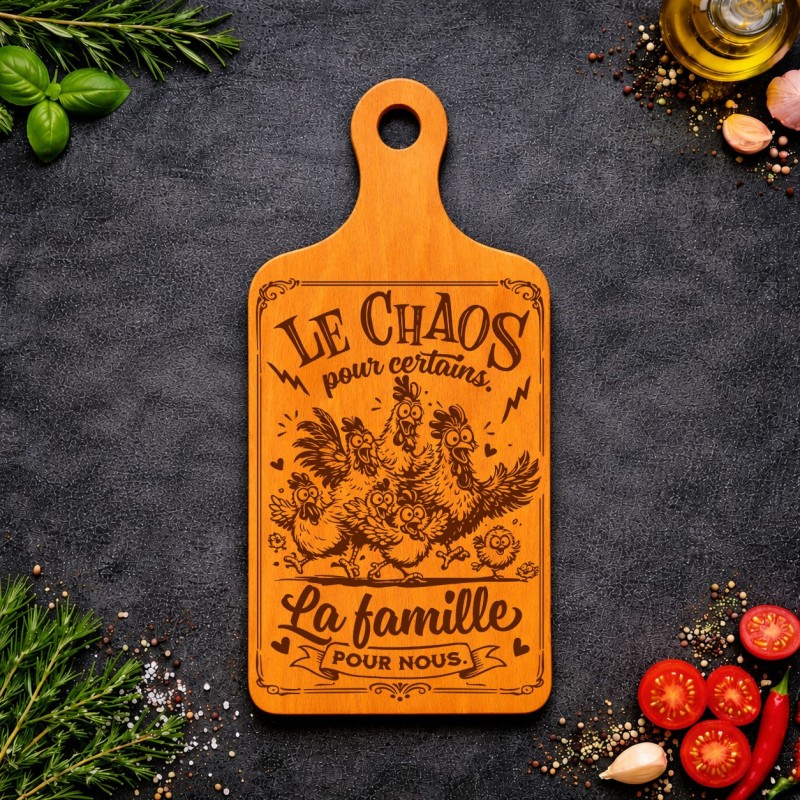 Planche bois “Le chaos pour certains, la famille pour nous” | Cadeau apéro | AuxSouhaits