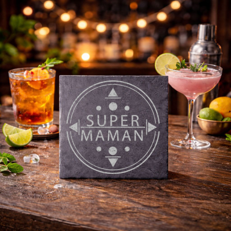 Sous-verre Super Maman gravé | Cadeau fête des mères | AuxSouhaits