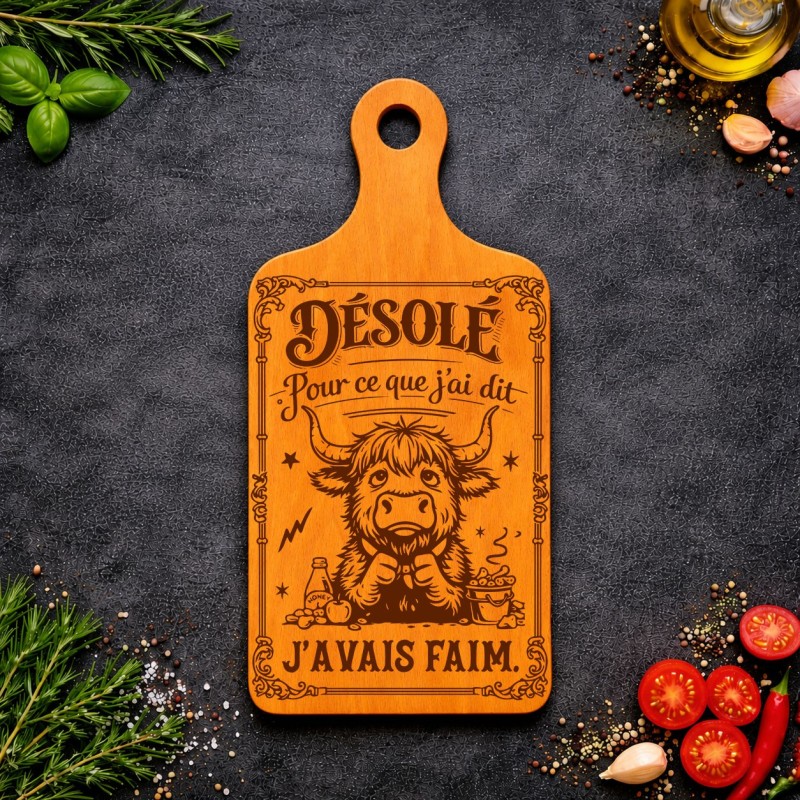 Planche bois “Désolé pour ce que j’ai dit, j’avais faim ! ” | Cadeau apéro | AuxSouhaits