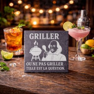 Ardoise gravée avec la citation 'Griller ou ne pas griller'