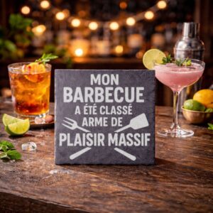 Ardoise personnalisée avec inscription sur barbecue