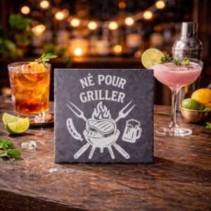 Ardoise décorative 'Né pour griller' avec gravure