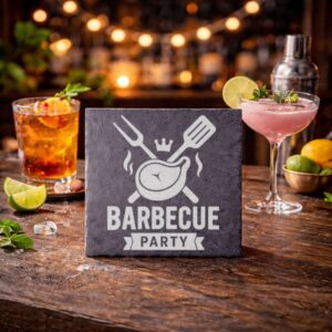 Sous-verre en ardoise avec motif Barbecue Party