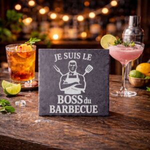 Sous-verre en ardoise Je suis le boss du Barbecue