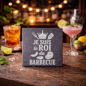 Sous-verre en ardoise Je suis le roi du Barbecue
