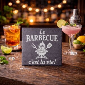 Sous-verre en ardoise 'Le Barbecue c'est la vie'