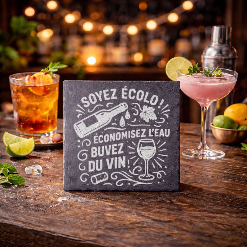 Sous-verre en ardoise avec inscription écolo