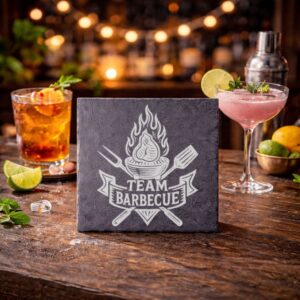 Sous-verre en ardoise avec le dessin Team Barbecue
