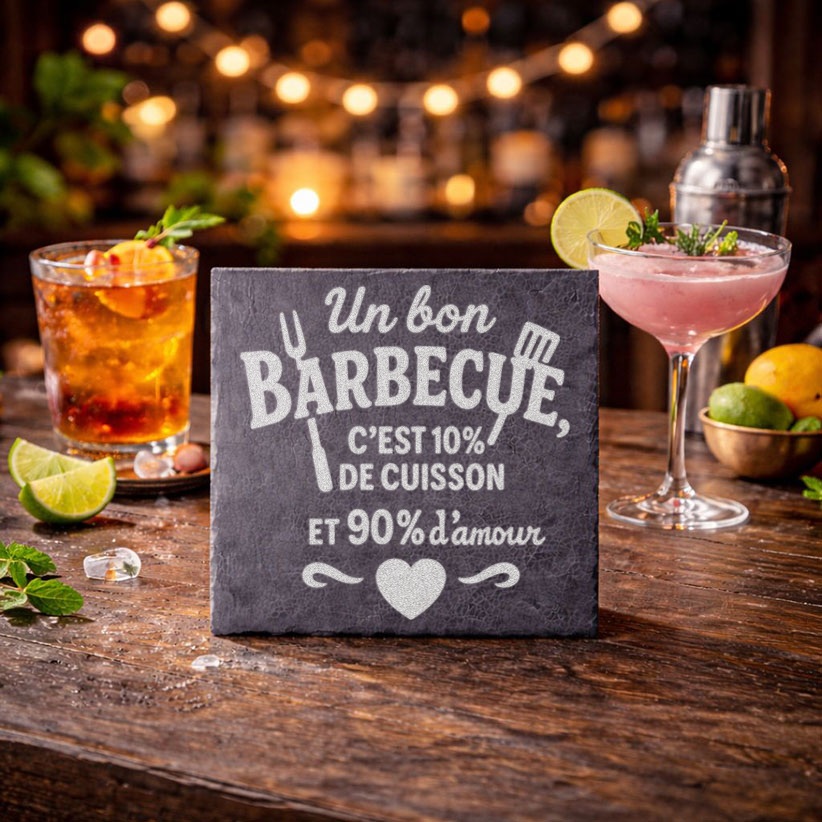 Ardoise gravée Un bon Barbecue, décoration élégante